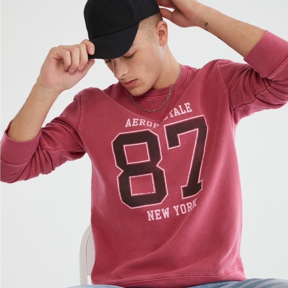 Aeropostale Maroon 87 Graphic Sweatshirt (Cut collar)